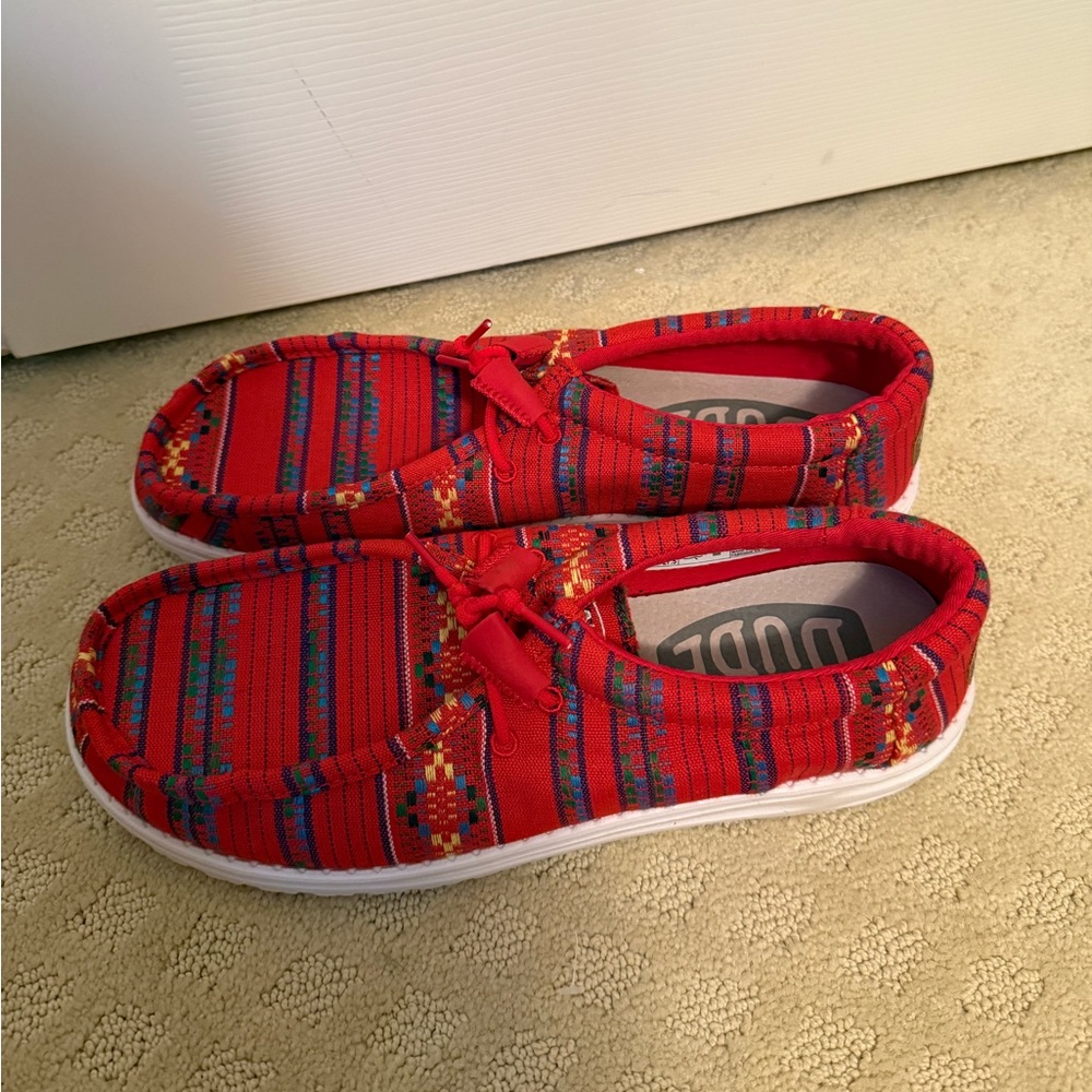 Hey Dude Red Patterned Slip-On Shoes